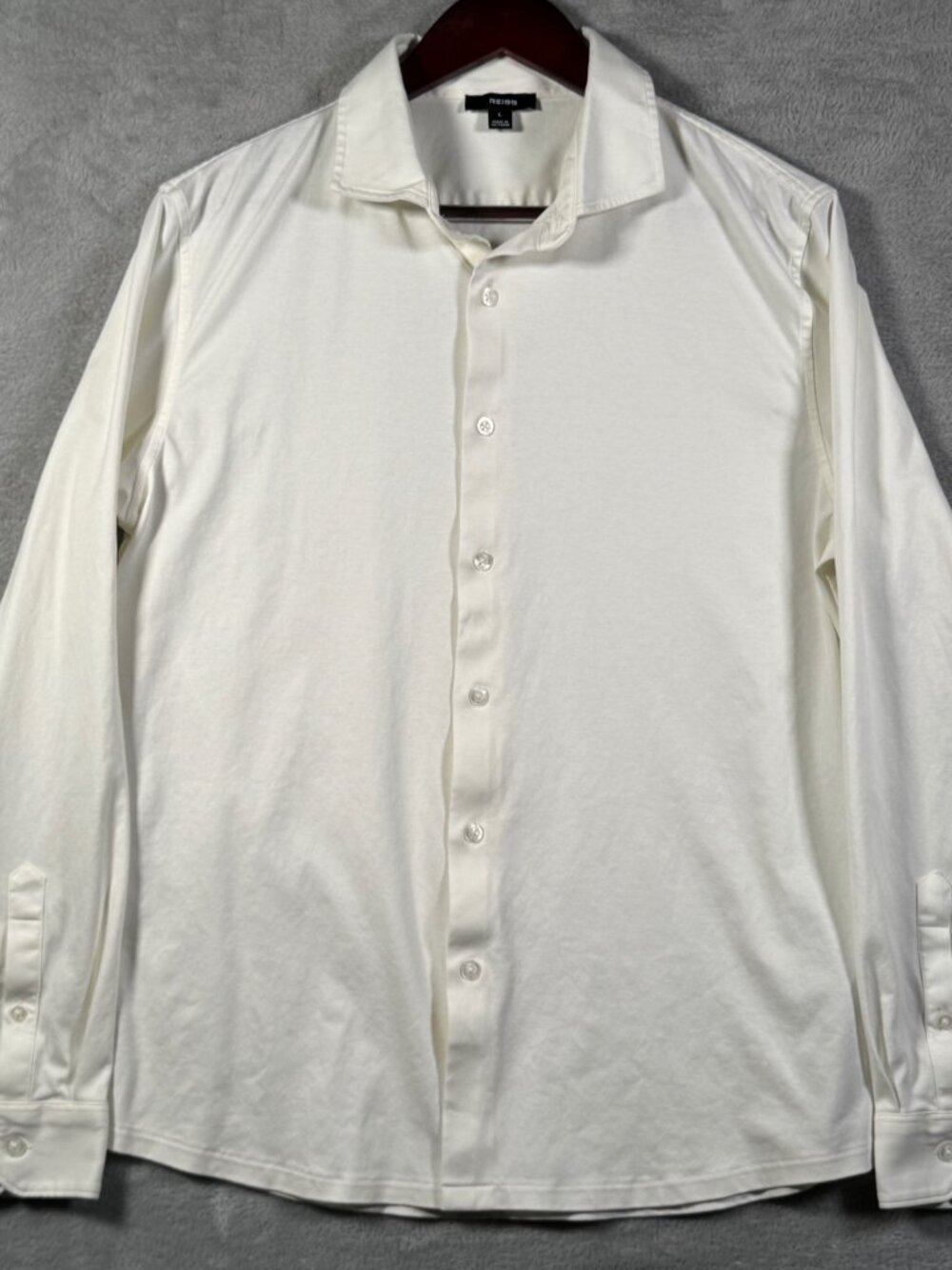 Reiss Button Down Shirt Mens L White Duke Knit Jersey Long Sleeve Spread Collar